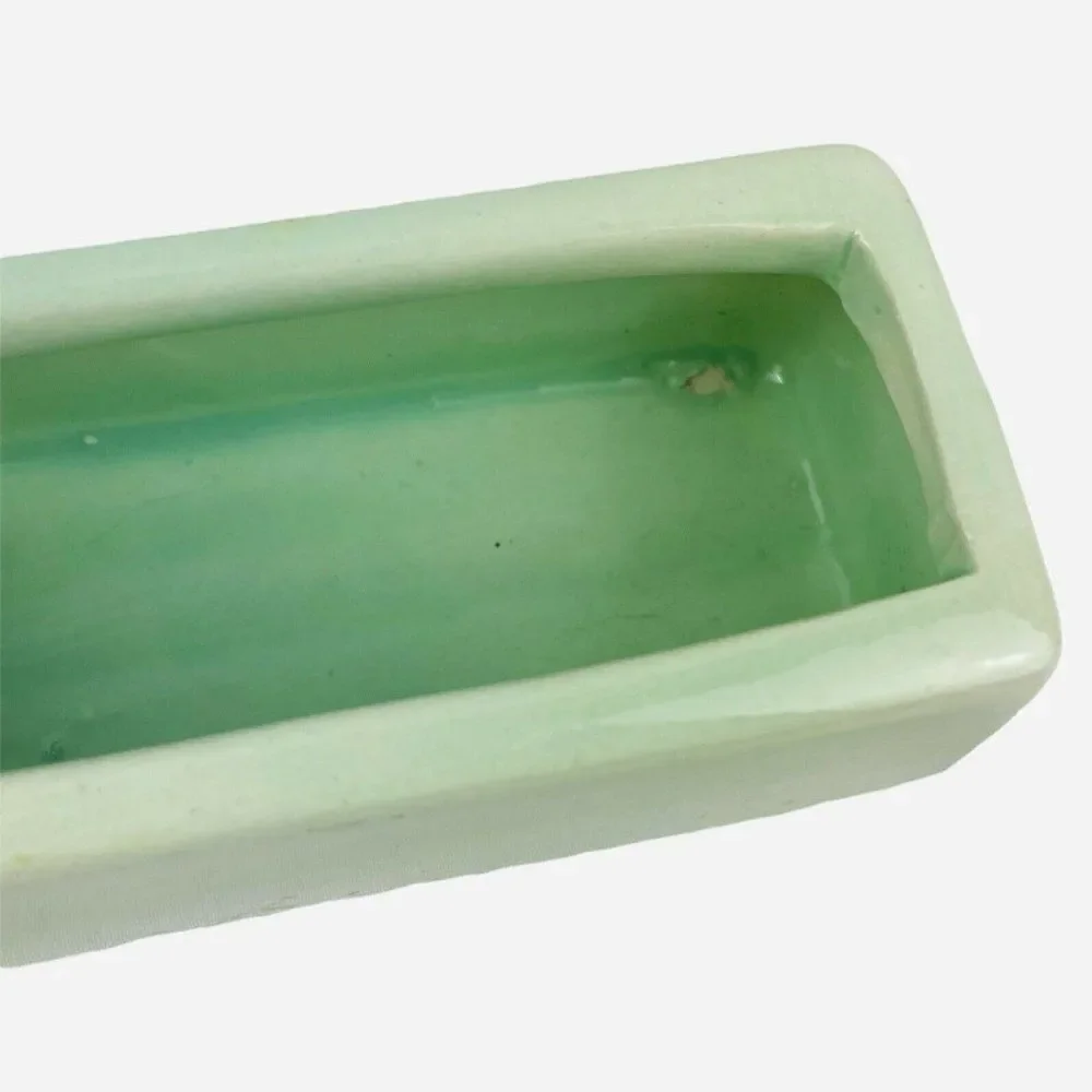 RARE VTG Green Double Opening Spout Bud Vase Planter Geese Mallard Duck Signed